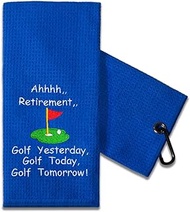 TOUNER Funny Golf Towel Gift for Dad, Retirement Gifts for Men Golfer, Funny Golf Towel for Men, Embroidered Golf Towels for Golf Bags with Clip (Retirement Golf)