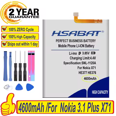 Top Brand 100% New 4600mAh HE377 HE376 Battery for Nokia 3.1 Plus X71 Batteries + free gfit
