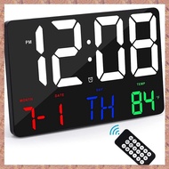 (X F C Q) Digital Wall Clock Large Display Alarm Clock with Wireless Remote Control LED Wall Clock with Date and Temperature