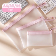 fail buku sekolah Fail Dokumen Panjangan A4 Transparent Frosted Waterproof File Bag A5 Portable Zipp