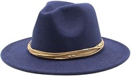 Classic Wide Brim Wool Fedora Hat, Brown with Gold Metal Band