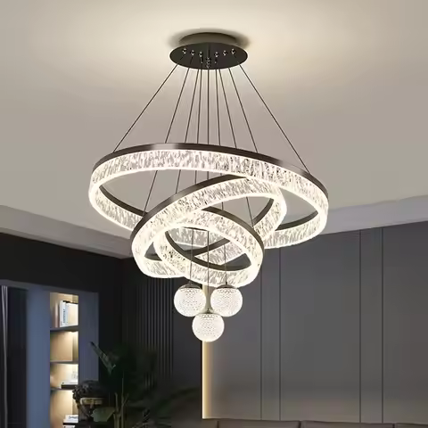 Morden Black LED Ring Lamp Remote Control Dimmable Pendant Light Hanging Lamp Dining Room Living Roo