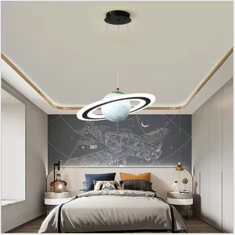 110V Children's Room Planet Chandelier Boy Bedroom Room Lamp Wandering Earth Space Hanging