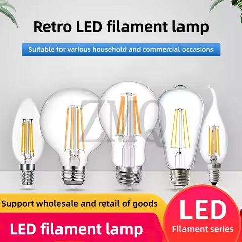6-50PCS LED Filament Light Bulb E27 E14 220V 240V 2W 4W 6W 8W C35 C35L ST64 A60 G45 Candle Light Gla
