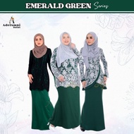 Tema Emerald Green Baju Kurung Dewasa Plus size Lace Moden Tunang Bridesmaid Kenduri Raya (Size 32-6