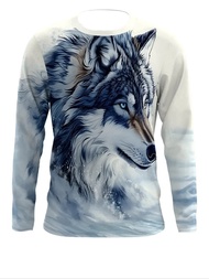 2025 New Adult Retro Wolf Animal Graphic T Shirt For Mens 3d Tiger Elephant Print Long Sleeve Top Sh
