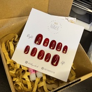 Press on nails~fake nails~fake nails~red gold flakes