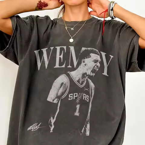 Victor Wembanyama Basketball Star Print T-shirt San Antonio Basketball Tee Wemby Basketball Gift Men