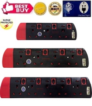 [Empty Socket Only] Extension Trailing Socket_2500W - Surge Protector (Black/Red) (Easy for 2 Pin Plug) (Sirim)