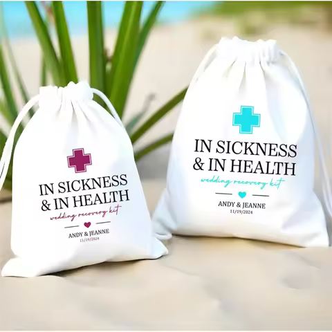 25 Pcs In Sickness and In Health Wedding Recovery Kit Bags | Custom Hangover Kit Bags | Wedding Hang