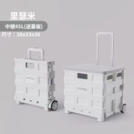 白色兩輪中號45L送蓋板小推車丨輕便折疊拉杆車丨購物零食置物架丨移動野營便攜買菜取快遞神器【平行進口】