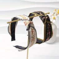 (i21) 1pc Flower Embroidered Headband Cross Knotted Hair Band Elegant Headdress For Women Girls