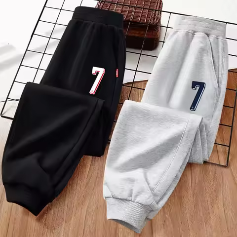 Children Football Number Trousers Boys Spring and Autumn Long Pants Elastic Band Sports Pants 7-10T