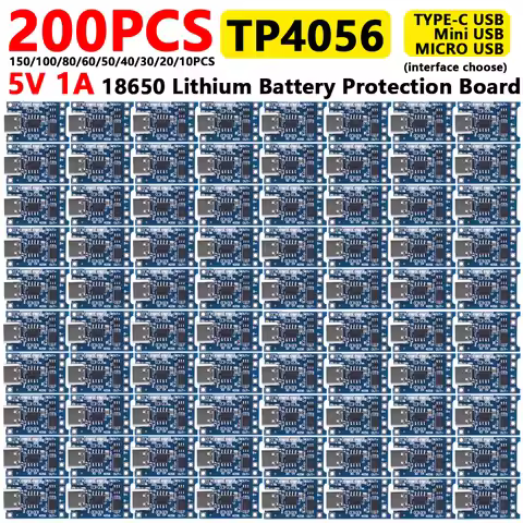 200-10PCS TP4056 5V 1A 18650 Lithium Battery Protection Board Type-C/Mini/Micro USB Charging Module 