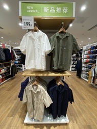 UNIQLO เสื้อผ้าผู้ชาย/เสื้อผ้าผู้หญิง2022คนรักฤดูร้อนเสื้อคอตตอนผสมเสื้อเชิ้ตแขนสั้นเปิด444645สไตล์ใ