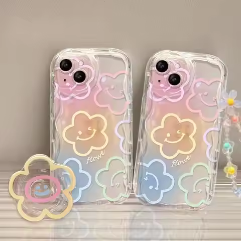 Cute Flower Hang Phone Chain Holder Clear Case For IPhone 15 16 Pro Max 14 11 12 13 Mini XR 8 7 Plus