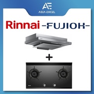 FUJIOH FR-FS2290R 89CM SLIMLINE HOOD + RINNAI RB-2CGN 2 BURNER INNER FLAME GLASS HOB