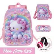 Hello kitty children's bag - school backpack for girls, kindergarten and elementary school, free led