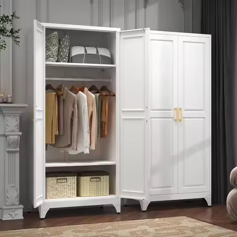 Metal Armoire Wardrobe Closet with 2 Doors, 71" Tall Wardrobe Closet with Doors, Hanging Rod, Drawer