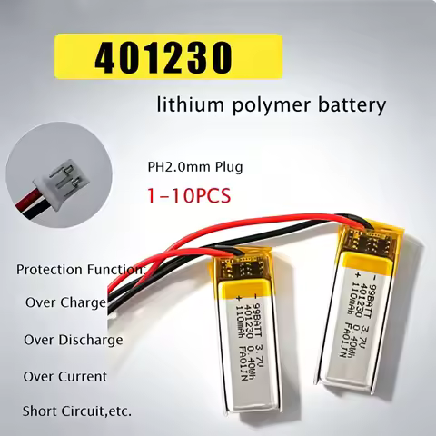 401230 3.7V 110mAh Rechargeable Polymer Li-po Battery for Bluetooth Speaker Headphones Desk Lamp Wir