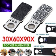 日本暢銷 - 銀色 珠寶鑑定儀器 30倍 60倍 90倍 LED抽拉式珠寶古玩玉石鑑定放大鏡 便攜帶燈放大鏡