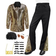 70s Disco Outfit for Men 70s Costume with Retro Shirt Bell Bottom Pants Halloween Cosplay Costume