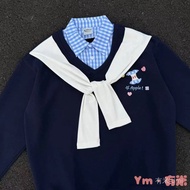 Ym Preppy Plaid Laced-Up Polo Collar Sweatshirt - Women's Trendy Korean Style 2025