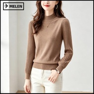 MELEN Mock Neck Sweater, Casual  Layering Style Lantern Sleeve Sweater, Casual Long Sleeve Pullover 