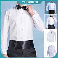 YYR-Men Business Shirt Winged Collar Long Sleeve Solid Color Single-breasted Dress Shirt Tuxedo Form
