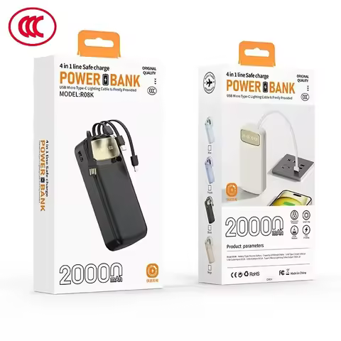 CCC Certified 10000mAh 20000mAh Power Bank Built in Type C Cable Ultra Thin Digital Display Portable