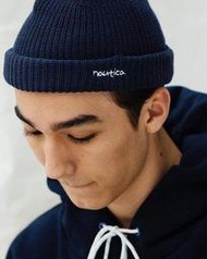 NAUTICA  Cotton Roll Knit Cap “Hand Lettering” 海軍藍毛帽 beams