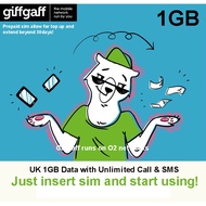 UK Giffgaff 1GBTravel SIm (Unlimited call and sms in UK)