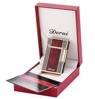 Bật Lửa Gas Đá Derui DR1257 Đồng Khối Màu Đỏ Kẻ Sọc Vàng Sơn Mài Phủ Bóng ( Có Hộp )