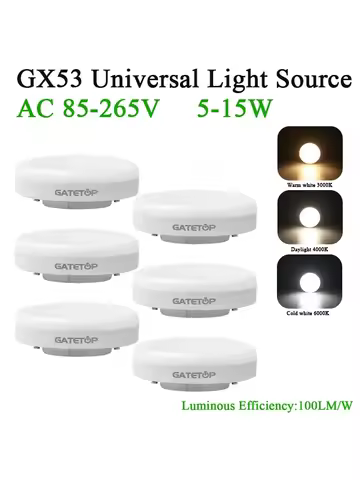 3Pcs Energy Saving LED Cabinet Light Bulb GX53 Replacement AC85-265V 5W 15W Without Main Light PC Co