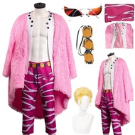 FAHKOM Donquixote Doflamingo Cosplay Costume Coat Doflamingo Costume Outfit Jacket Pink Uniform Hall