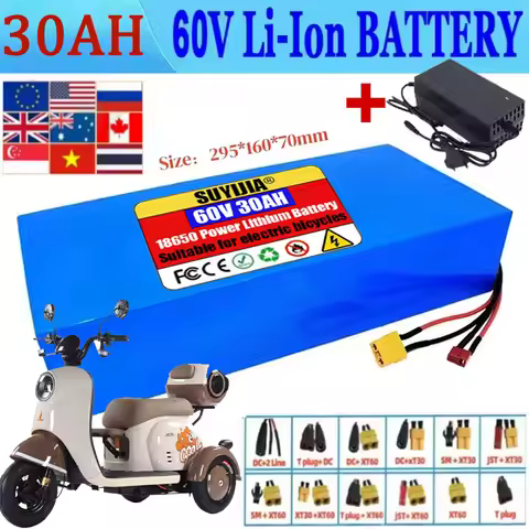 New 60V 30Ah lithium battery pack 18650 16S8P 0-3000W high-power electric vehicle scooter motorcycle