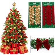 12pcs Pretty Gold Bowknots Christmas Ornament Xmas Tree Party Baubles New Year Decoration