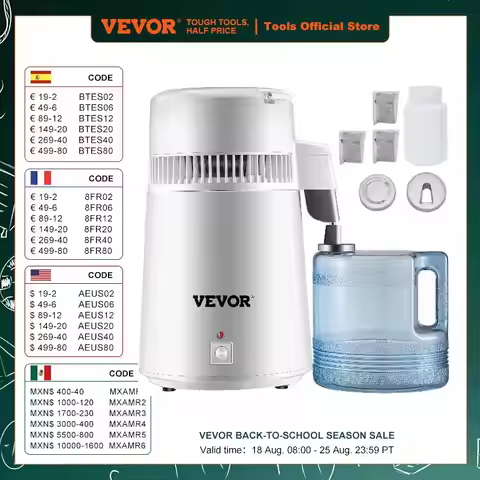 VEVOR 4L Water Distiller Purifier Filter Dispenser Heating Drinking Bottle Softener 304 Stainless Ho