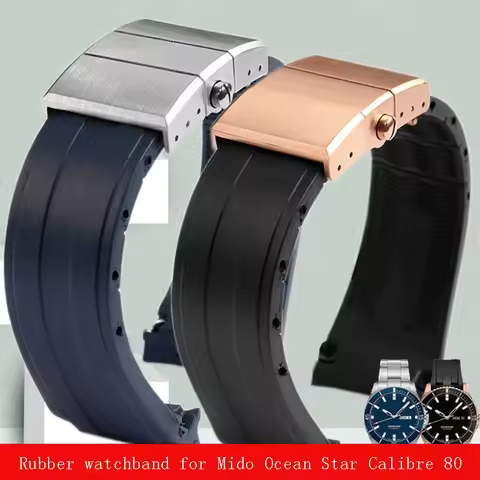 22mm Rubber Silicone Watch strap Folding Slider Buckle Watch band For Mido Ocean Star Calibre 80 bel
