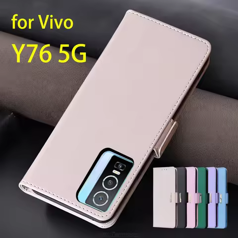 Magnetic buckle Leather Case for Vivo Y76 5G Global Wallet RFID BLOCKING Flip Cover female Simple Ca