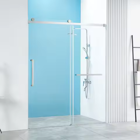A01 Frameless Shower Door Water Repellent Shower Door with Clear Tempered Glass Easy Sliding Shower 