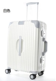 純色拉鍊鋁框萬向輪行李箱旅行箱 顔色：白色 尺寸：22寸