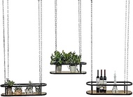 Hanging wine glass rack Ceiling Mount Shelf Flower Pot Rack Storage,Ceiling Hanging Flower Stand,Plant Railing Shelf with Solid Wood Board and Iron Frame,for Bar Flower Shop Balcony (Color : Black,