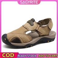 SAGYRITE Size 38-46 Sandals for Men Leather Beach Walk Slippers Mens Sandals Outdoor Leather Hiking 