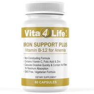 Vita4Life Iron Support 'Plus' Vitamin B-12 - Bariatric Supplement for Anemia - 60 Capsules