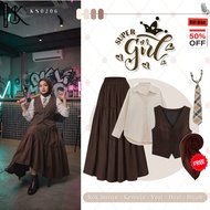 KEMEJA 4in1 Set Outfit Yearbook Enola Holmes [ Vest, Layered Skirt, Shirt, Tie, FREE Hijab ] One set