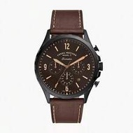 46mm Stainless Steel Chronograph Watch For Men, Brown Leather Strap, 50M Water Resistant, Fashionabl