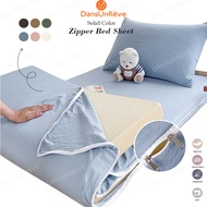 Zipper Bedsheet Solid Color Cadar Single Queen Zip Mattress Cover Washed Cotton All-Include Dormitor