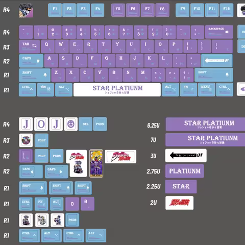 Platinum Star Keycaps KCA Profile DYE Sublimation PBT Keycap JOJO Keycap For GH60 GK61 64 68 75 82 8