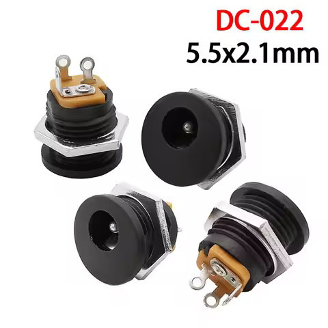 DC-022 5.5x2.1mm DC Power Female Socket Connector DC Plug Jack Screw Nut Interface Panel Mounting So